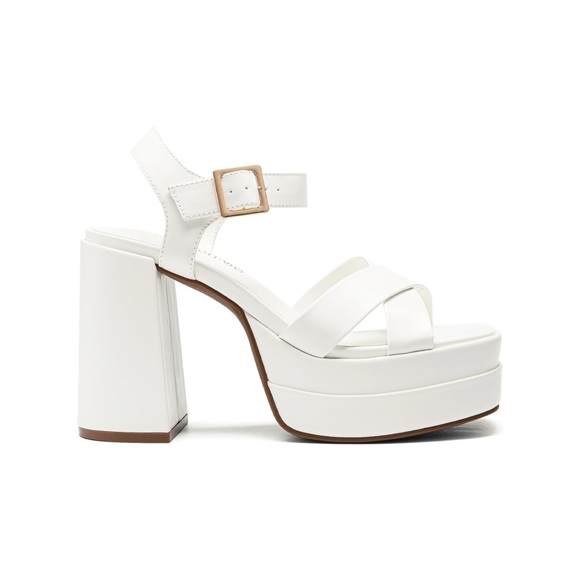 🤍 White Chunky Platform Y2K Heels Square Open Toe Ankle Strap - Picture 3 of 11
